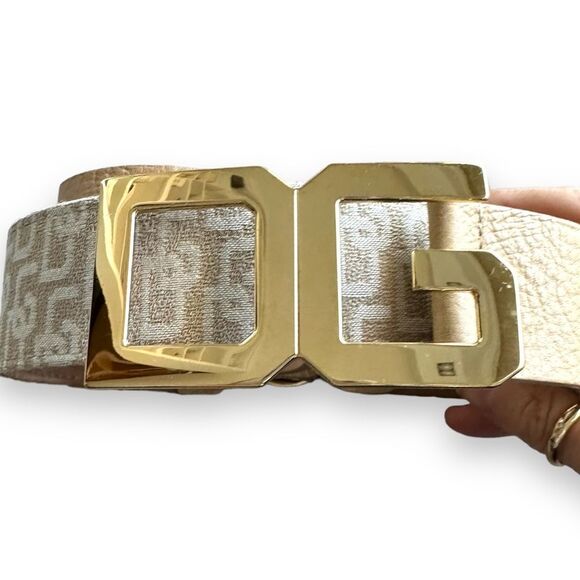 Dolce & Gabbana NWOT Y2K Tan Monogram Leather thick belt large Logo Gold Buckle - Picture 12 of 14